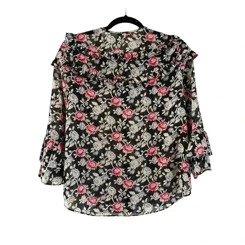 Shoshanna Women’s Floral Long Sleeve Ruffle Floral Button Front Blouse M - Picture 2 of 4